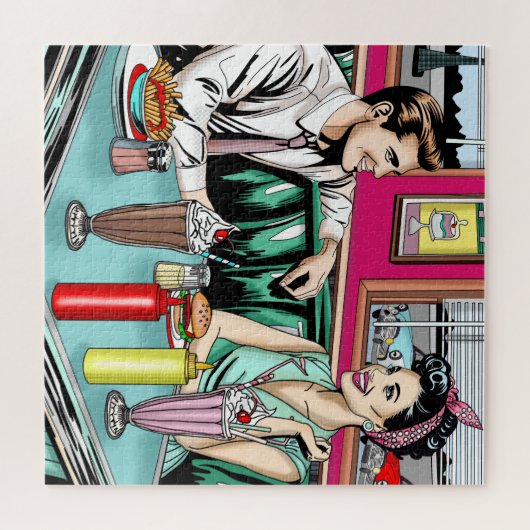 Retro 1950's Paar bij Diner Legpuzzel (Horizontaal)