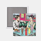 Retro 1950's Paar bij Diner Magneet (Voorkant / Achterkant)