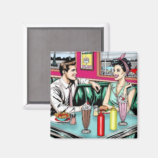 Retro 1950's Paar bij Diner Magneet (Voorkant / Achterkant)