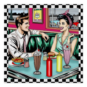 Retro 1950's Paar bij Diner Perfect Poster