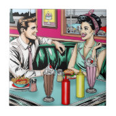 Retro 1950's Paar bij Diner Tegeltje (Voorkant)