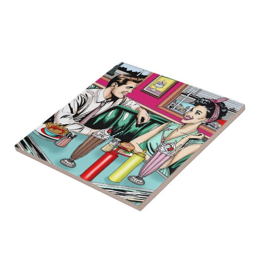 Retro 1950's Paar bij Diner Tegeltje (Zijkant)