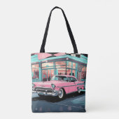 Retro 1950s Pink Car Mid‑Century Diner Tote Bag (Achterkant)