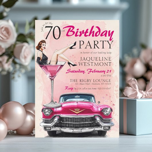 Retro 1950's Pink Hollywood Glam 70th Birthday Kaart