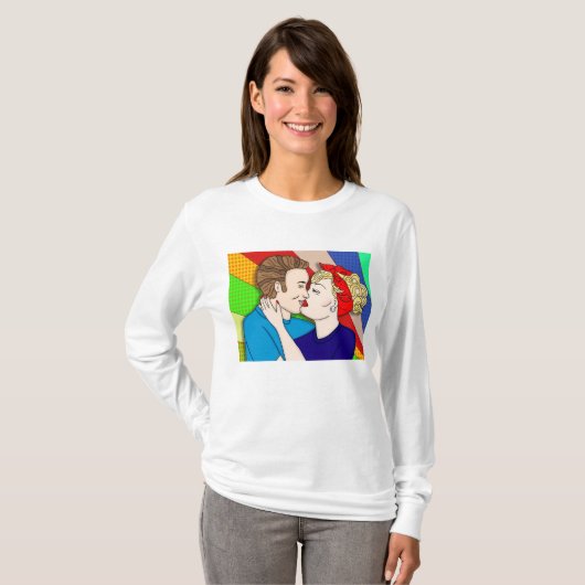 Retro 1950's Pop Art Style Couple Kening T-shirt (Voorkant volledig)