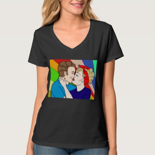 Retro 1950's Pop Art Style Couple Kissing T-Shirt (Voorkant)