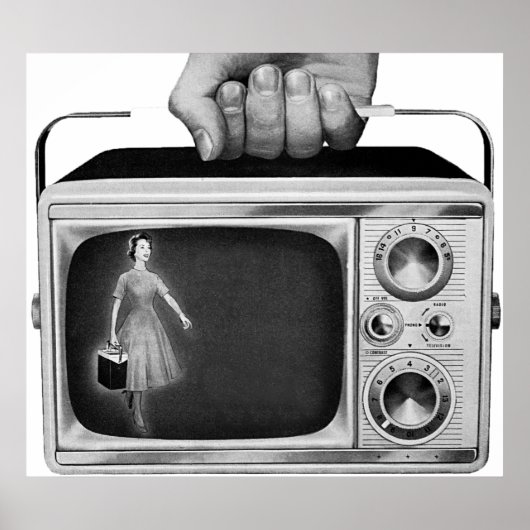 Retro 1950s Portable TV Mid-Century Poster (Voorkant)