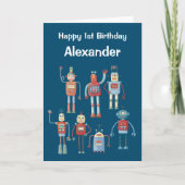 Retro 1950s Robots aangepaste leeftijd en naam geb Aankondiging (Voorkant)