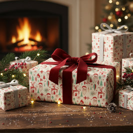 Retro 1950s Santa & Reindeer Mid-Century Christmas Cadeaupapier