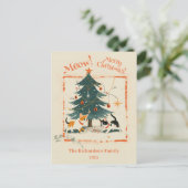 Retro 1950s Schattige Cats Kerstboom Feestdagenkaart (Staand voorkant)