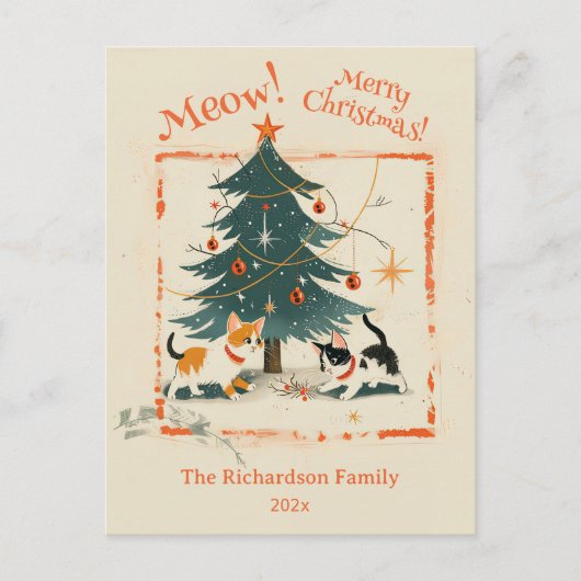 Retro 1950s Schattige Cats Kerstboom Feestdagenkaart (Voorkant)