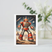 Retro 1950s Sci-Fi rode ruimte robot Briefkaart (Staand voorkant)