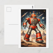 Retro 1950s Sci-Fi rode ruimte robot Briefkaart (Voorkant / Achterkant)