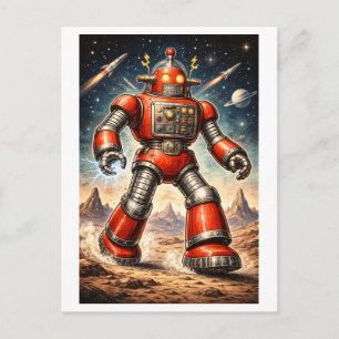 Retro 1950s Sci-Fi rode ruimte robot Briefkaart