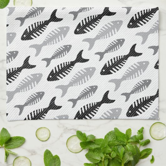 Retro 1950s Seafood Restaurant Fishbone Pattern Theedoek (Gevouwen)