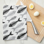 Retro 1950s Seafood Restaurant Fishbone Pattern Theedoek (Quarter Fold)