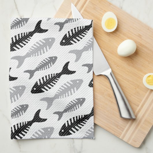 Retro 1950s Seafood Restaurant Fishbone Pattern Theedoek (Quarter Fold)