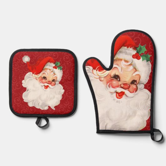  Retro 1950's Sinterklaas Rood Ovenwant & Pannenlap Set (Voorkant)