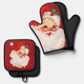  Retro 1950's Sinterklaas Rood Ovenwant & Pannenlap Set (Voorkant / Achterkant)