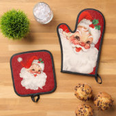  Retro 1950's Sinterklaas Rood Ovenwant & Pannenlap Set (Top down)