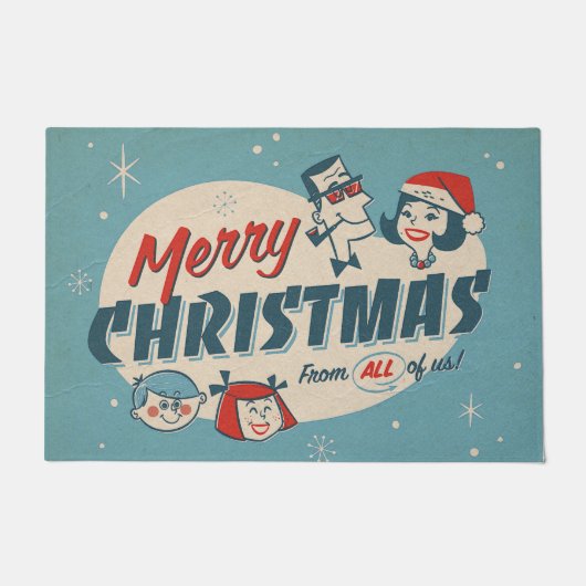 Retro 1950's Style Christmas Family Vintage Deurmat (Voorkant)