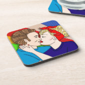 Retro 1950's Style Pop Art Couple Kissing Bier Onderzetter (Linkerzijde)