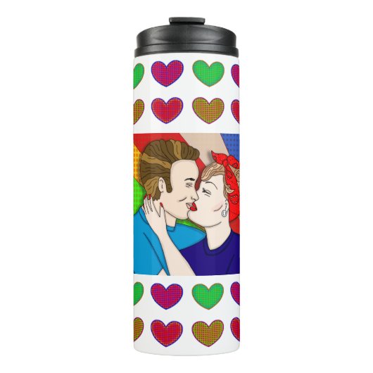 Retro 1950's Style Pop Art Couple Kissing Brunette Thermosbeker (Voorkant)