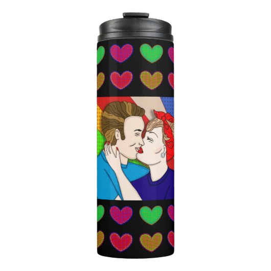 Retro 1950's Style Pop Art Couple Kissing Brunette Thermosbeker (Voorkant)