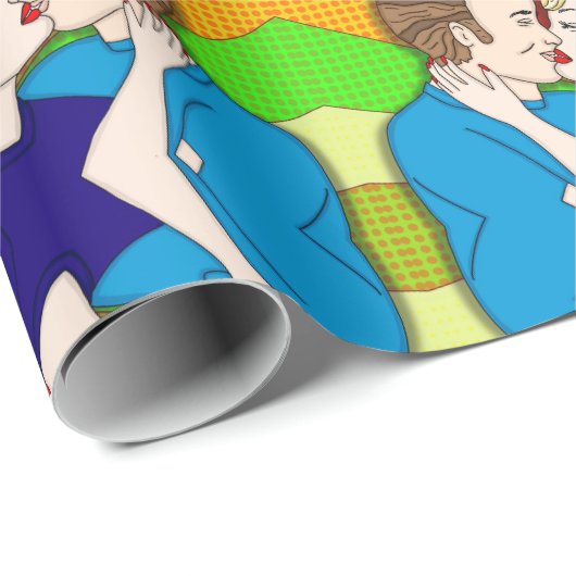 Retro 1950's Style Pop Art Couple Kissing Cadeaupapier (Rol Hoek)