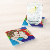 Retro 1950's Style Pop Art Couple Kissing Glazen Onderzetter (Schuin)