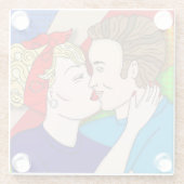 Retro 1950's Style Pop Art Couple Kissing Glazen Onderzetter (Achterkant)