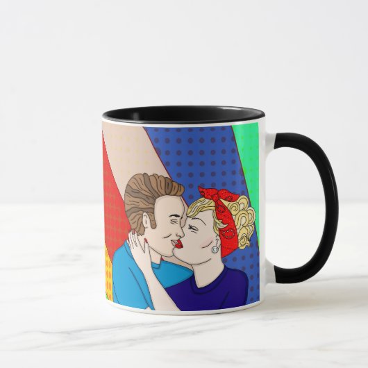 Retro 1950's Style Pop Art Couple Kissing Love Mok (Rechts)