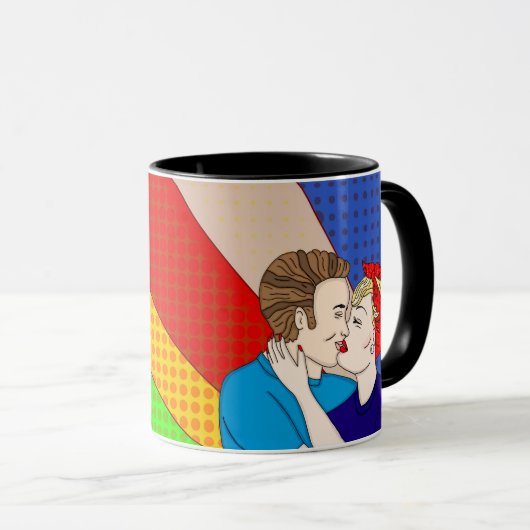 Retro 1950's Style Pop Art Couple Kissing Love Mok (Voorkant rechts)