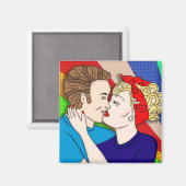 Retro 1950's Style Pop Art Couple Kissing Magneet (Voorkant / Achterkant)