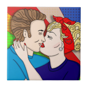 Retro 1950's Style Pop Art Couple Kissing Tegeltje