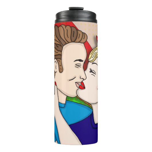 Retro 1950's Style Pop Art Couple Kissing Thermosbeker (Voorkant)