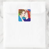 Retro 1950's Style Pop Art Couple Kissing Vierkante Sticker (Tas)