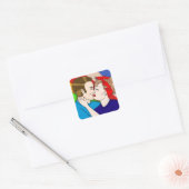Retro 1950's Style Pop Art Couple Kissing Vierkante Sticker (Envelop)