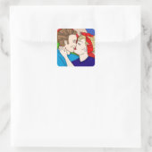 Retro 1950's Style Pop Art Couple Kissing Vierkante Sticker (Tas)