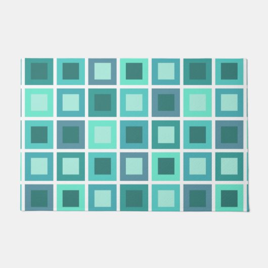 Retro 1950s Tegels Patroon Turquoise Deurmat (Voorkant)