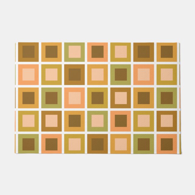 Retro 1950s Tegels Patroon Verbrand Sinaasappel Deurmat (Voorkant)