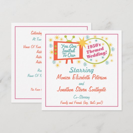 Retro 1950's thema huwelijksuitnodiging kaart (Voorkant / Achterkant)