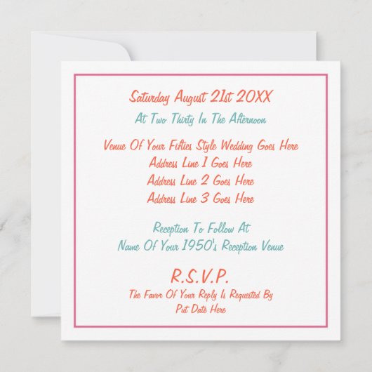 Retro 1950's thema huwelijksuitnodiging kaart (Achterkant)