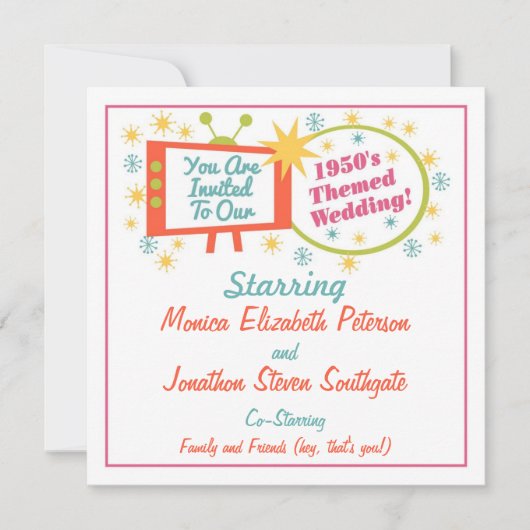 Retro 1950's thema huwelijksuitnodiging kaart (Voorkant)