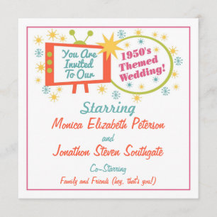 Retro 1950's thema huwelijksuitnodiging kaart