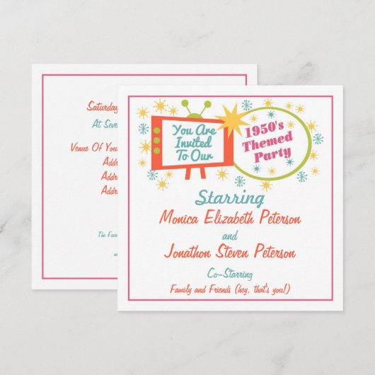 Retro 1950's Uitnodiging van de met de derde parti (Voorkant / Achterkant)