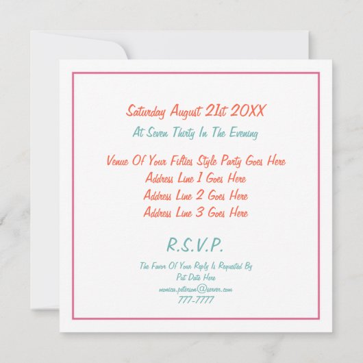 Retro 1950's Uitnodiging van de met de derde parti (Achterkant)