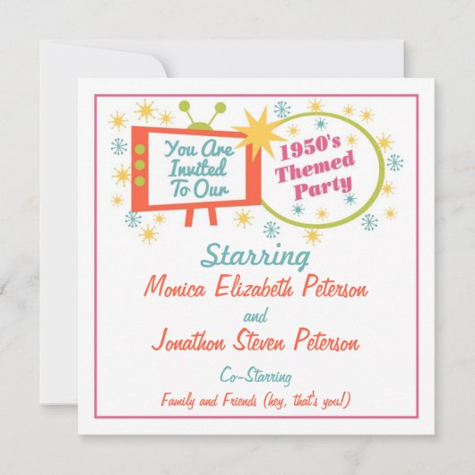 Retro 1950's Uitnodiging van de met de derde parti (Voorkant)