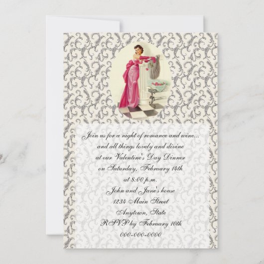 Retro 1950s Valentijnsdag Dinner Kaart (Achterkant)