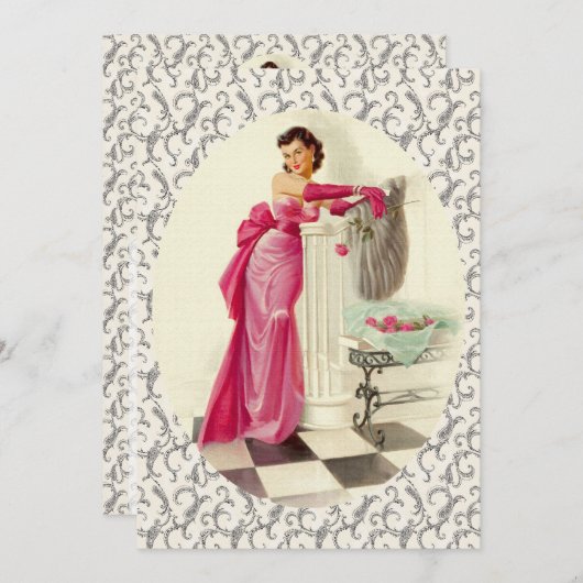 Retro 1950s Valentijnsdag Dinner Kaart (Voorkant / Achterkant)